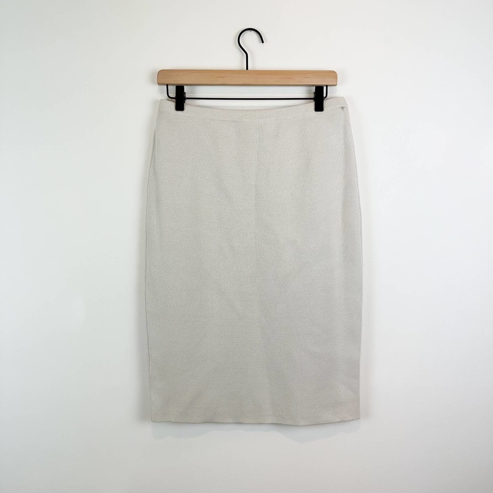Eileen Fisher Bone Ivory Knit Straight Skirt Knee Length Sweater Pencil Skirt